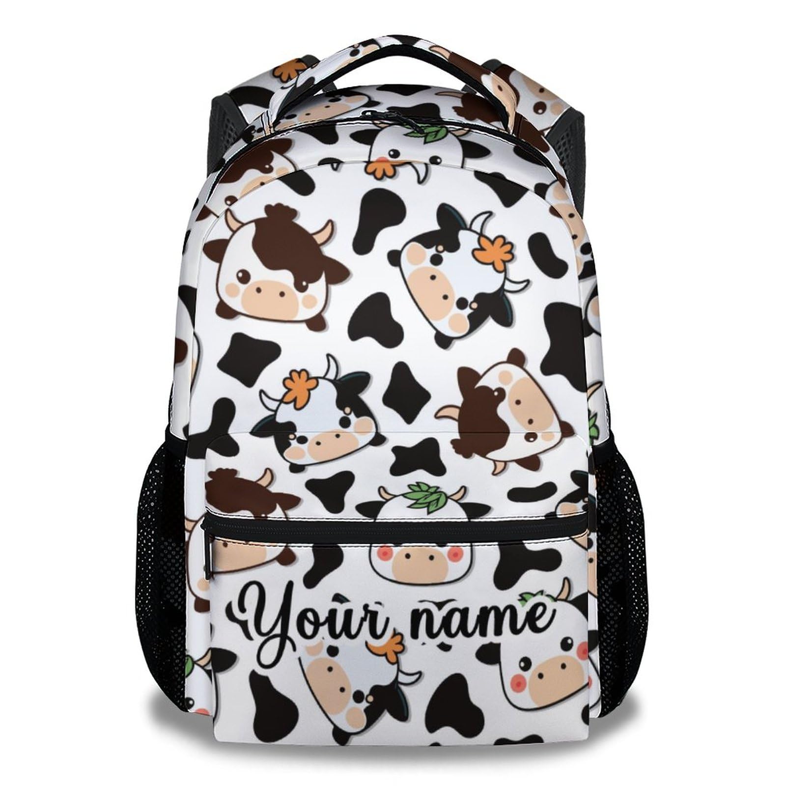 CUSPCOD Personalized Cow Backpack for Girls Boys, 16 Inch Backpacks for School, Cute, Adjustable Straps, Durable, Lightweight, Large Capacity Bookbag