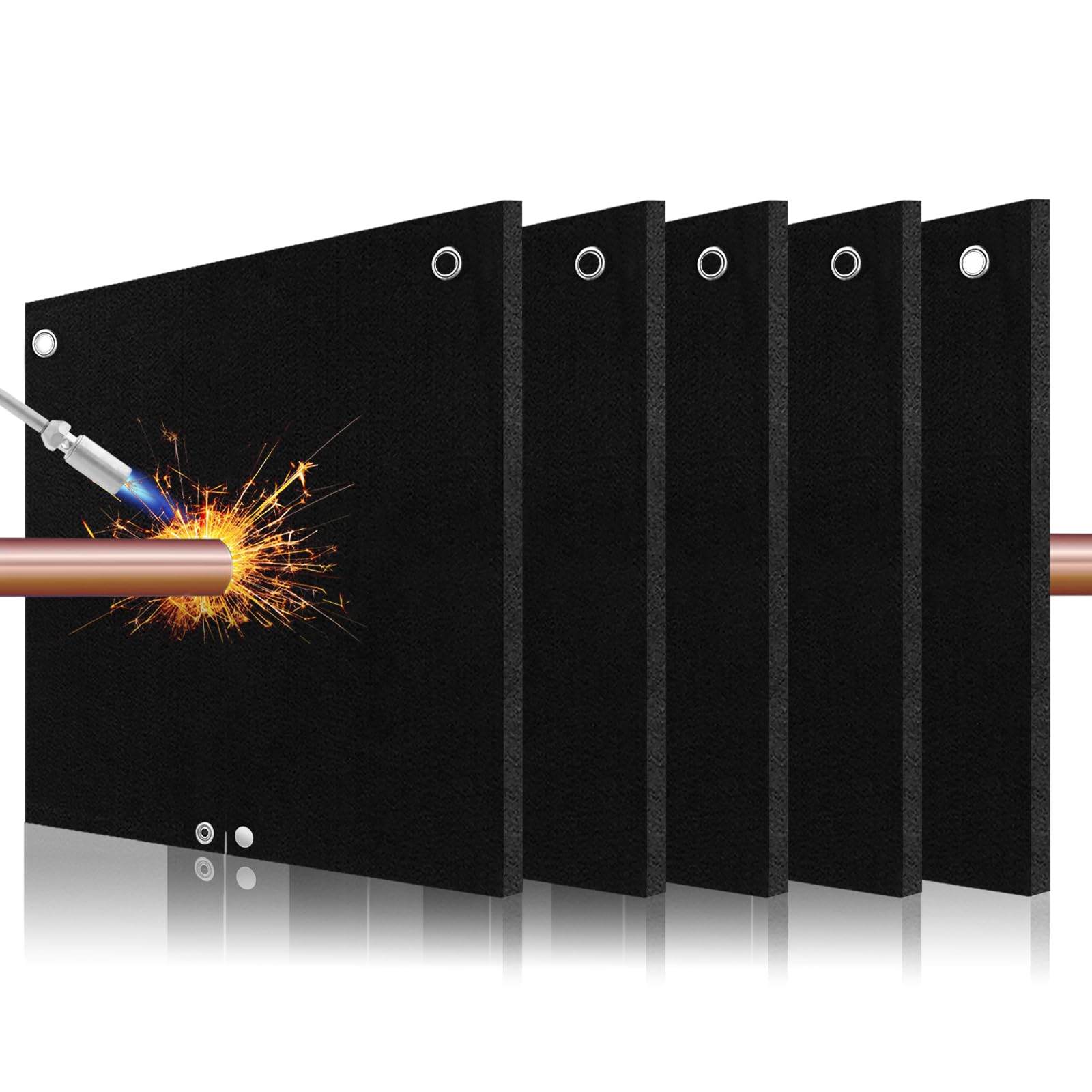 HVAC Tools Welding Blanket Fireproof, 1/5in(5mm) Opening Shape Soldering Blanket, 5 Packs Brazing Heat Shield for Torch Flame Protector, Welding Pad