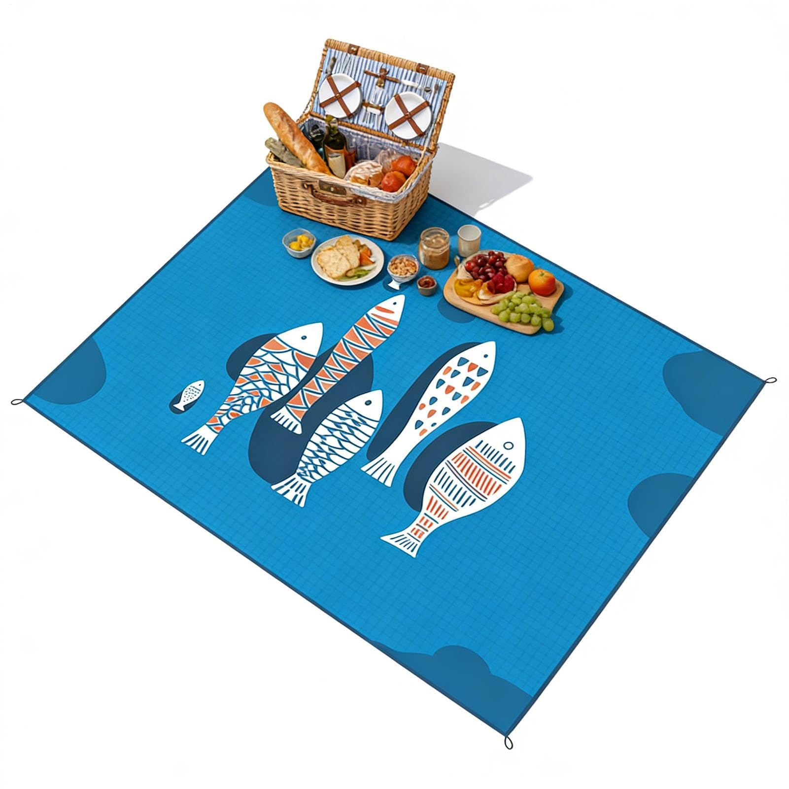 Tapis de pique-nique anti-humidité et serviette de plage sans sable motif bleu