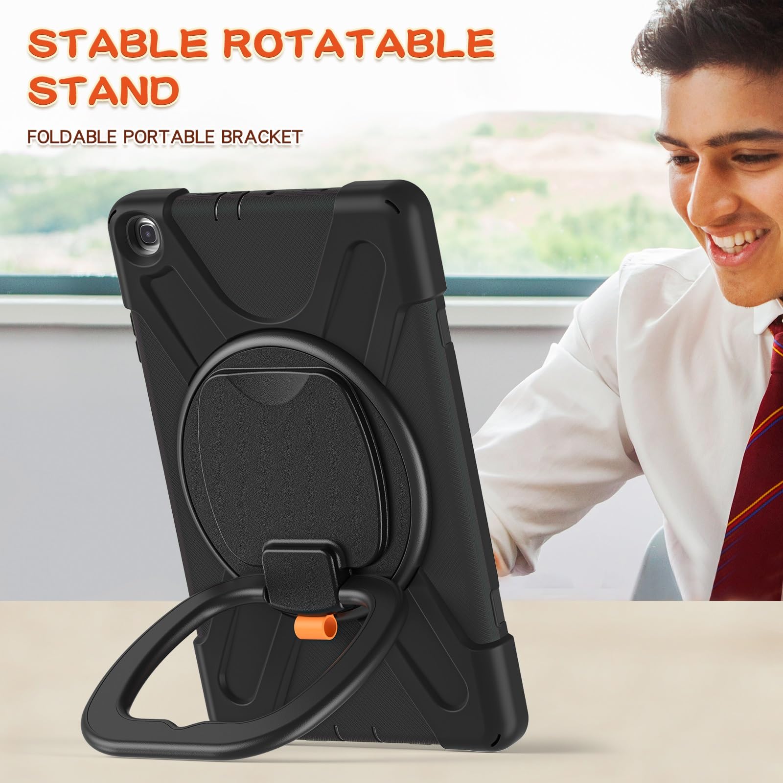 Custodia per tablet Case Compatible with Samsung Galaxy Tab A 10.1 Case 2019 Model(SM-T510/T515),Heavy Duty TPU Shockproof Kids Case,360 Degree Rotating Multi-Function Grip Bracket+Shoulder Strap Rugg