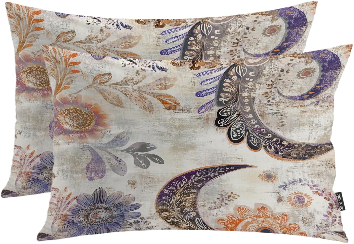 Shrahala Opulent Fabric Regal Pillowcases, Elaborate Elegance Lumbar Pillow Cover Decorative Blended Double-Sided No Inserts for Bedroom Sofa Living Room Set of 2 (26 x 20 in)