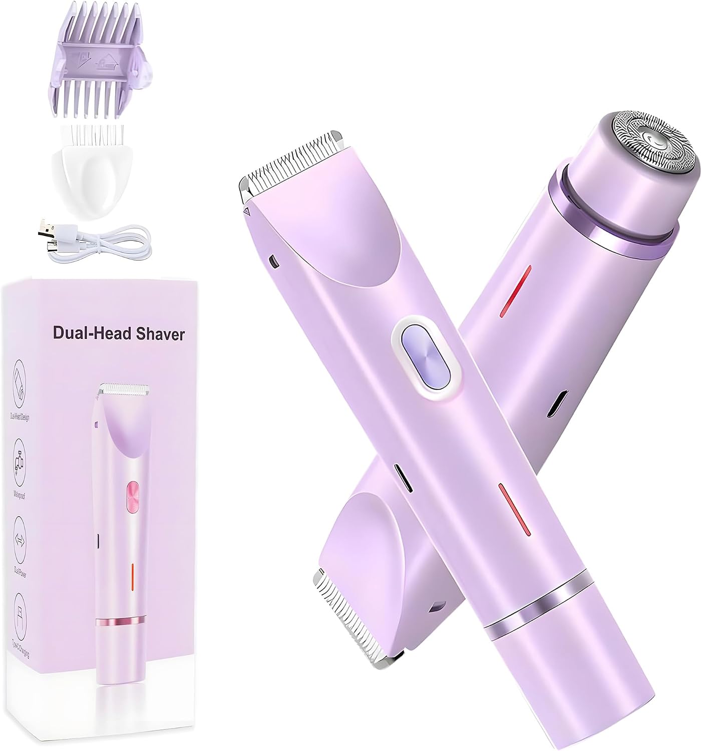مزيل شعر 2 في 1 جديد 2025 للنساء من بوكيلا، ماكينة حلاقة كهربائية مقاومة للماء بدرجة IPX7 مع ضوء LED، شفرة من السيراميك، شحن سريع USB، للبيكيني/تحت الابط/الساقين، هدية للنساء، ارجواني - الصورة 7