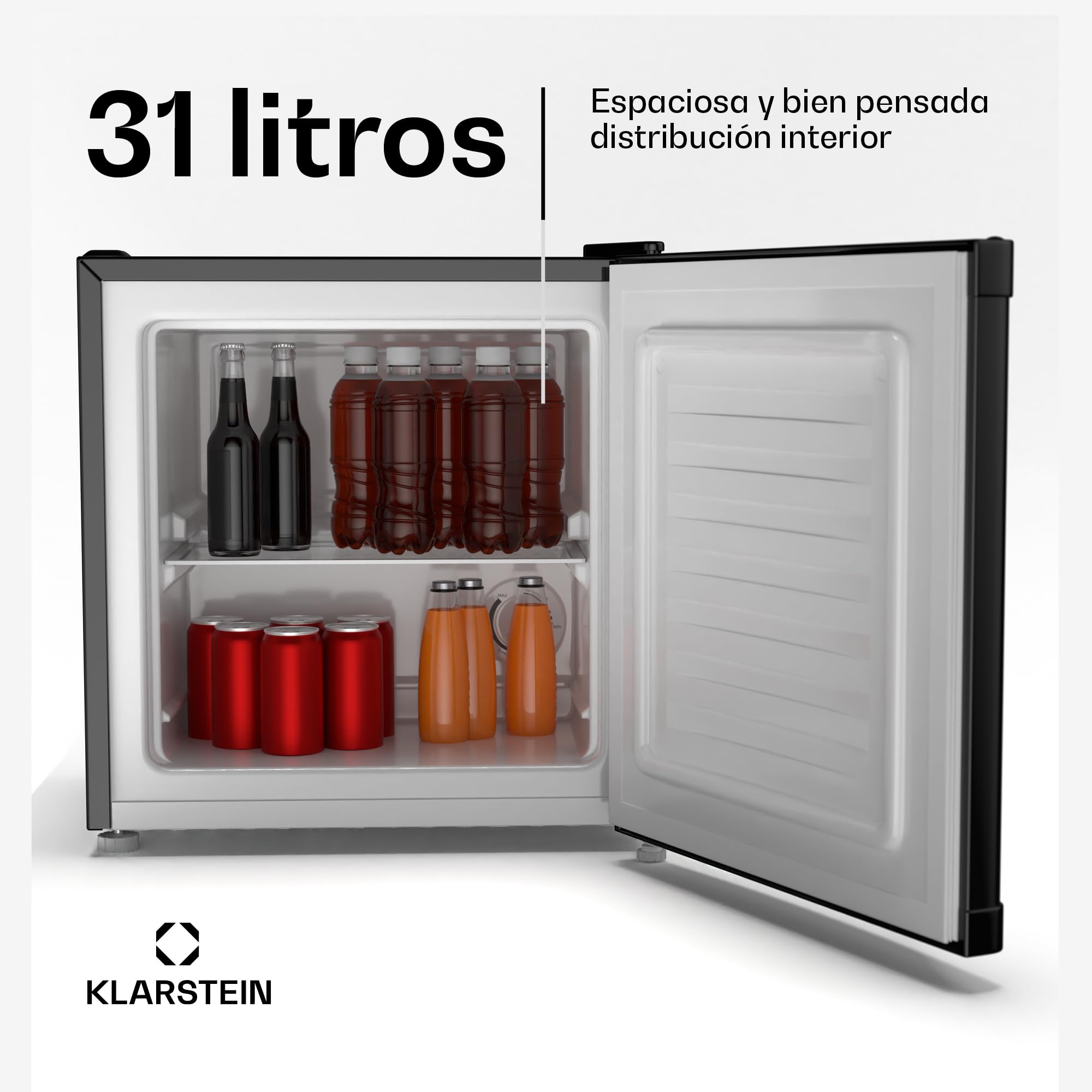 KLARSTEIN Irene Mini Nevera, 31L Nevera/Congelador Compacto Con Temperatura Ajustable -24°C A 10°C, Eficiente Energéticamente, Silencioso 38 Db Para Dormitorios & Espacios Pequeños