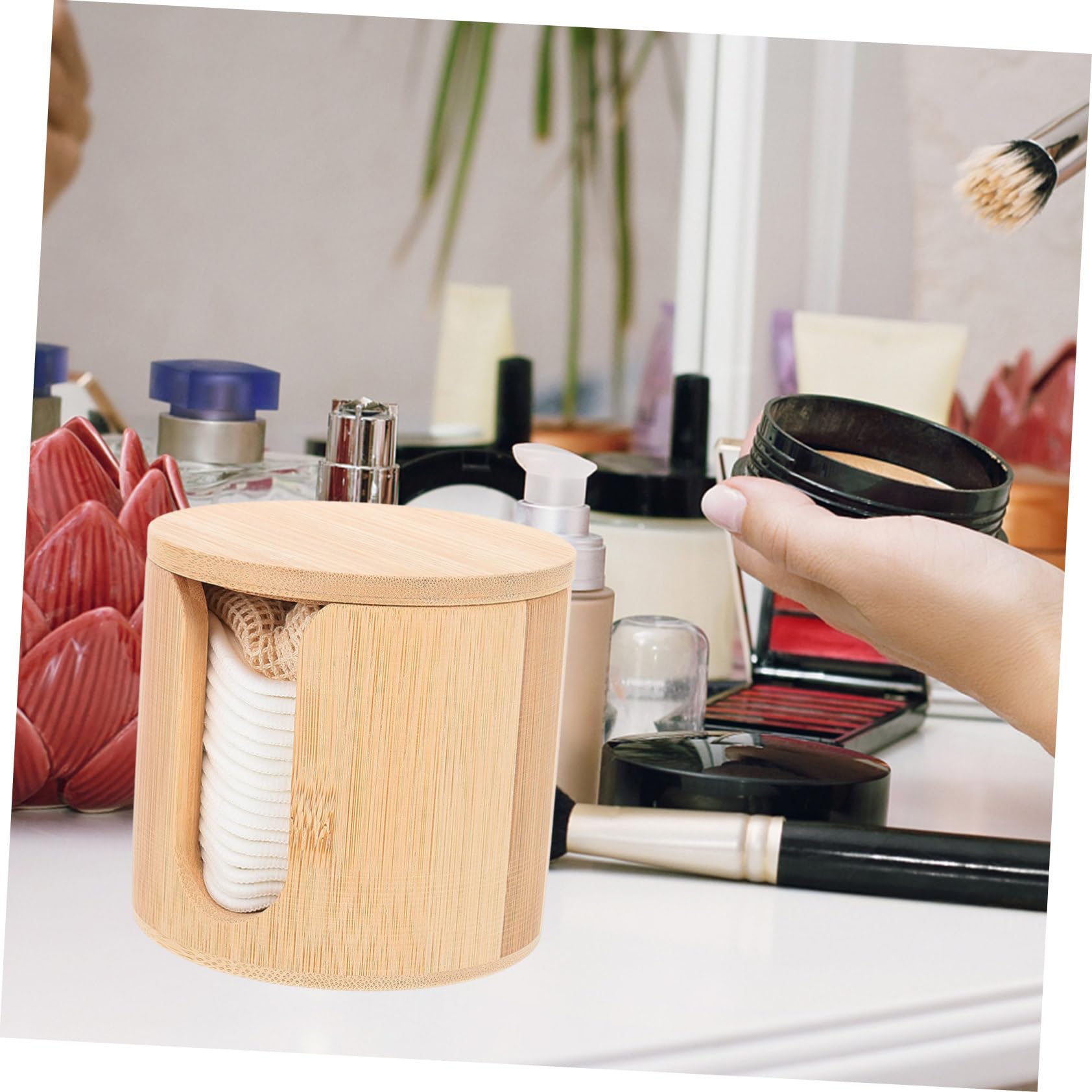 Dischetti Struccanti Riutilizzabili Set in Bamboo per Viso | Tonalità Kaki, Forma Arrotondata, Uso Semplice a Casa o Salone, Presa Naturale e Confortevole del Make-up