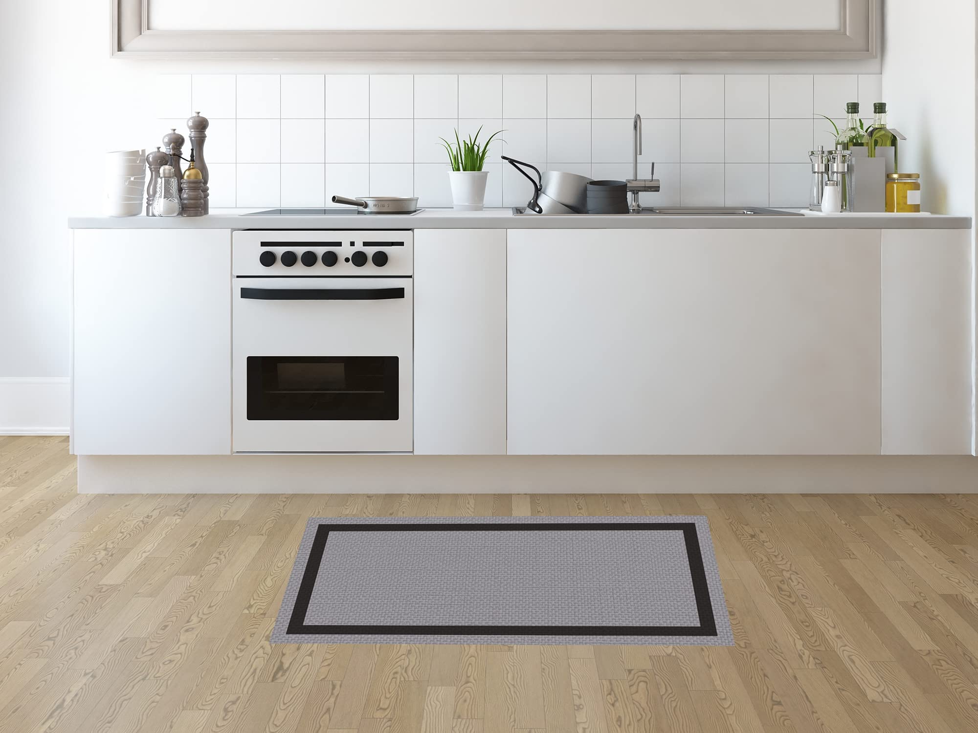 Oedim Tapis imitation texture noir et gris, 120 x 95 cm, tapis de cuisine en vinyle, tapis de salon antidérapant, sol en vinyle