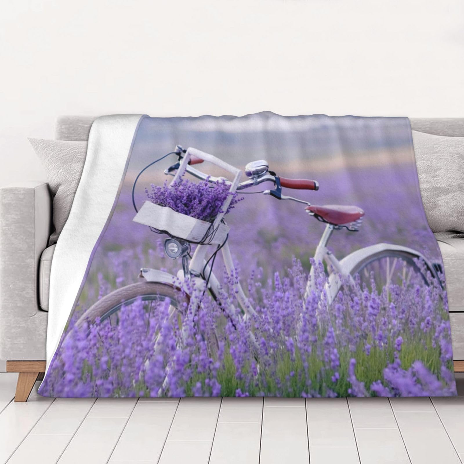 AUBKFELD Lavender Field Retro Bike Agriculture Printed Flannel Blanket 200x150 CM, Soft & Warm Throw Blanket for Sofa/Couch/Bed/Car, Gifts for Audlts Women Men