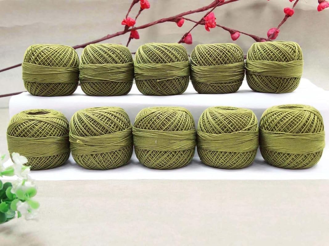 Cotton Crochet Thread Yarn Craft Tatting Knit Embroidery DIY Projects Yarn Craft Knit Quilting Balls 10 Pieces(Olive Green)