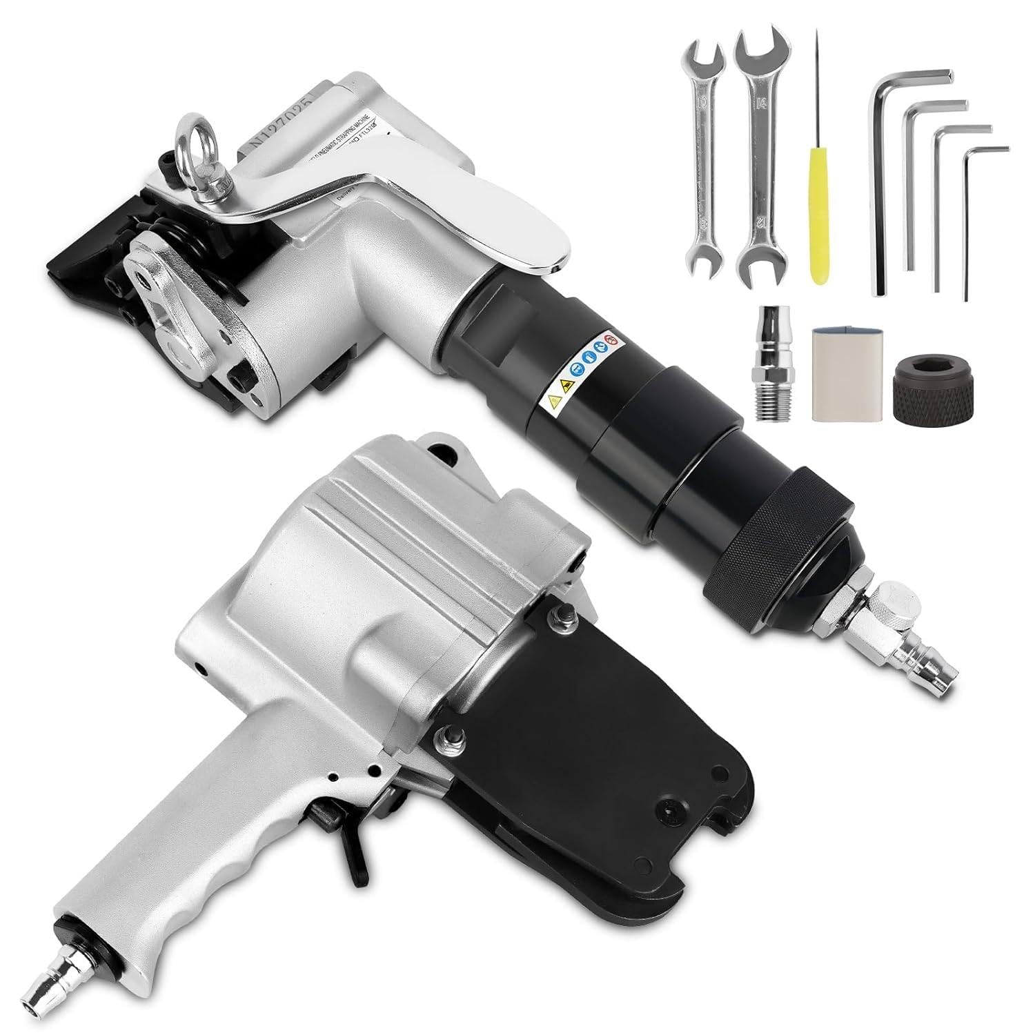 Oiyeknrd Pneumatic Steel Strapping Machine for 1.25in Width Metal Belt, Heavy Duty Air Combined Split Banding Tool, Tensioner and Cutter Sealer for High Tensile Packaging 32mm/1.26in