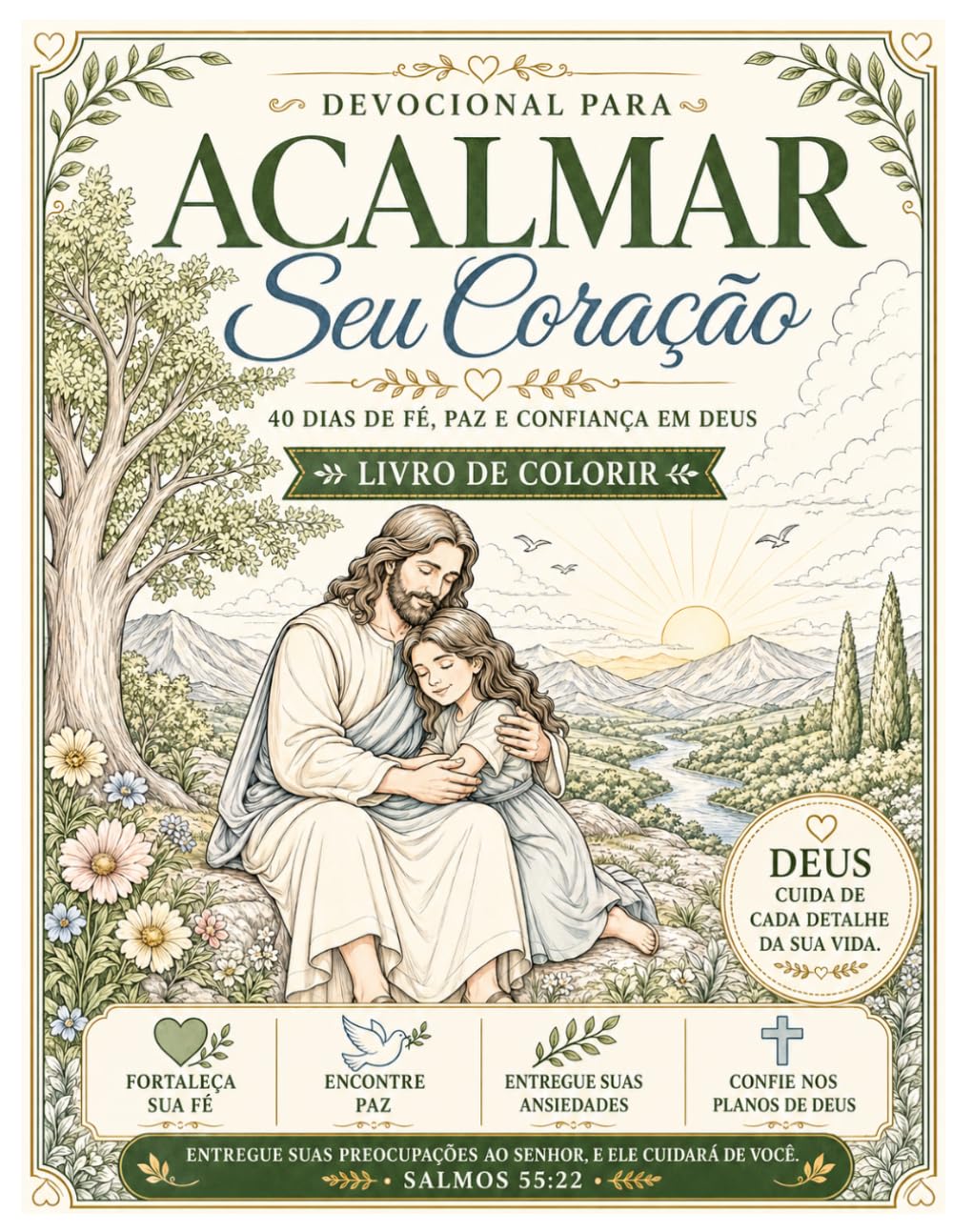 Devocional Para Acalmar Seu Coração: 40 Dias de Fé, Paz e Confiança em Deus — Livro Devocional de Colorir