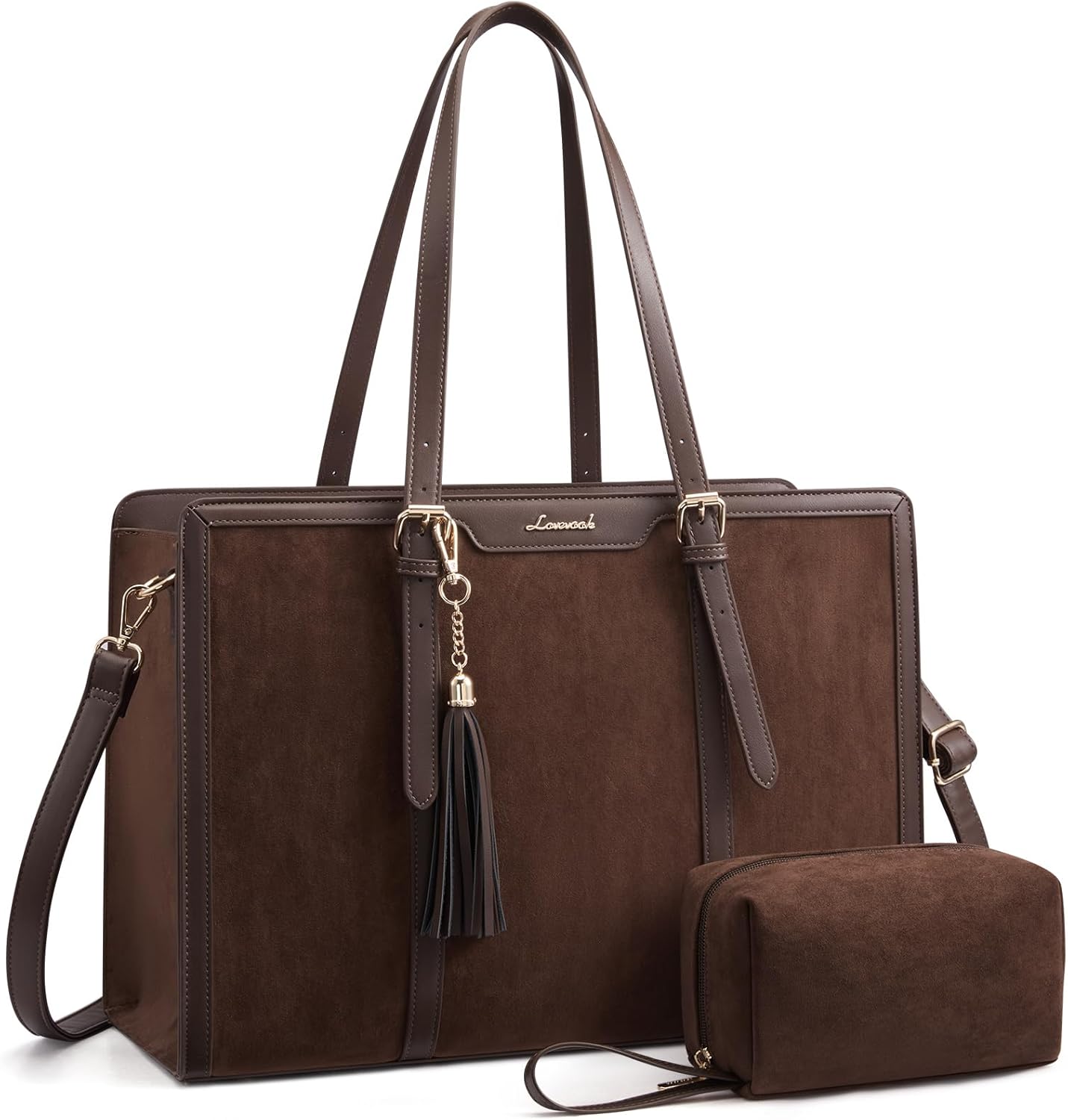 LOVEVOOK Laptop Bag for Women 15.6 inch Lightweight PU Laptop Tote Bag, Large Capacity Computer bag with Clutch Purse for Business, Work, Office, Travel, School,Casual