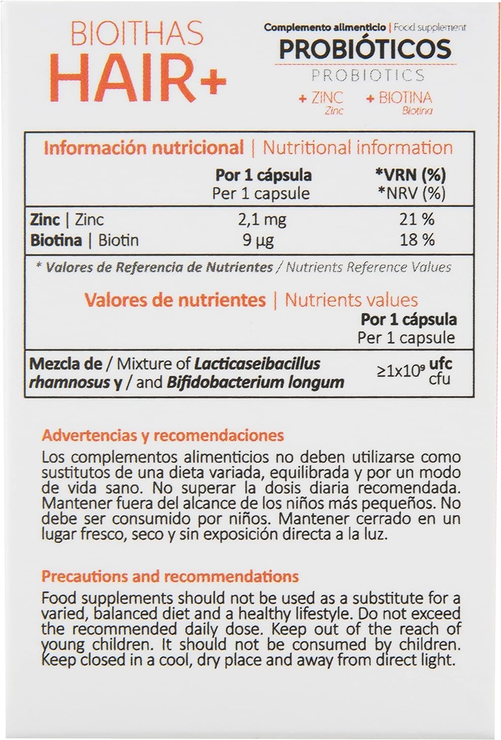 HAIR - Probiótico para la caída del Cabello [Avalado Clínicamente] con Zinc y Biotina para el Mantenimiento de un CABELLO Saludable | Fortalece y Reduce la Caída | 3 Envases de 30 Cápsulas