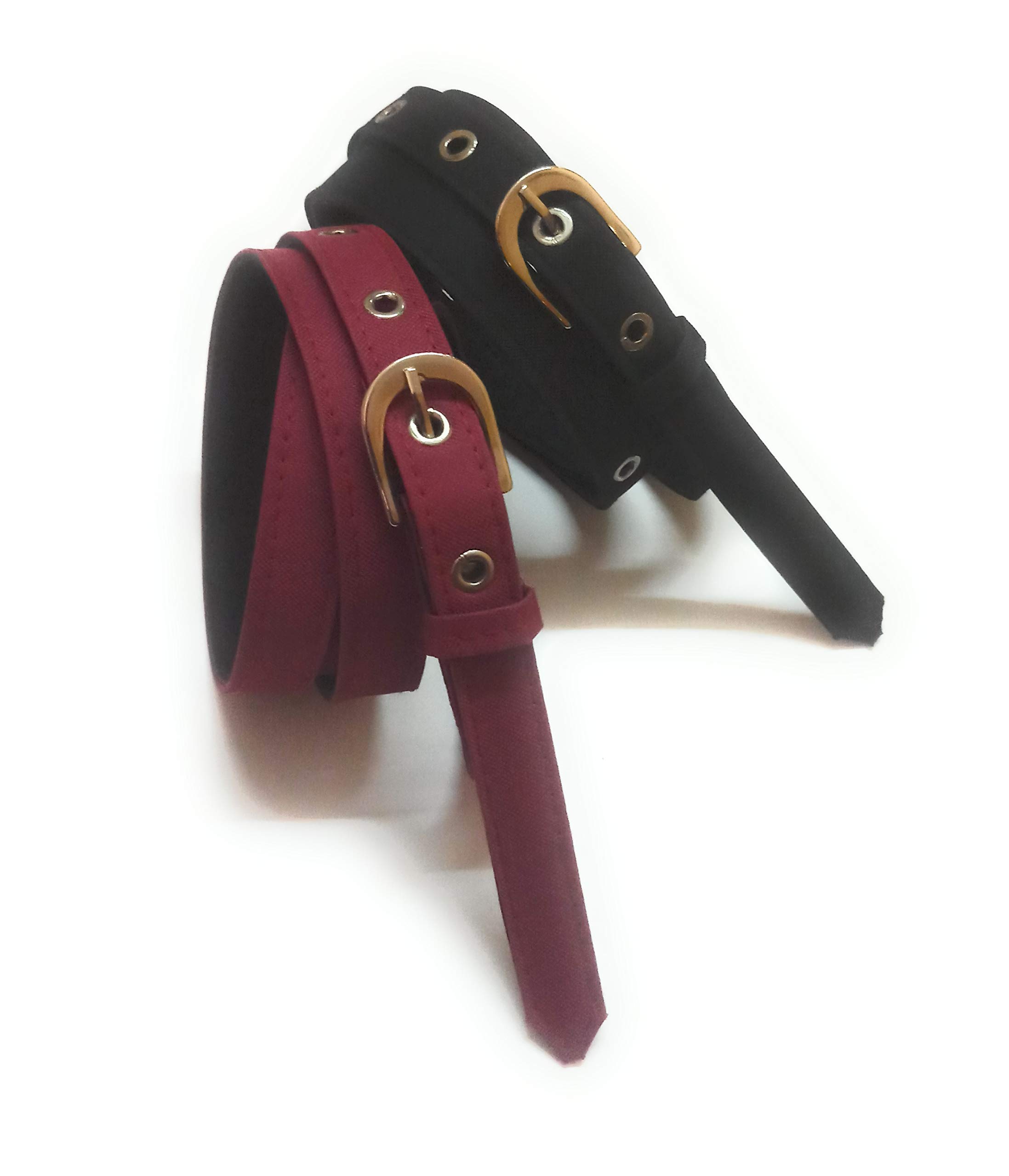 womens cotton canvas belts 2pcs black and maroon-image-37