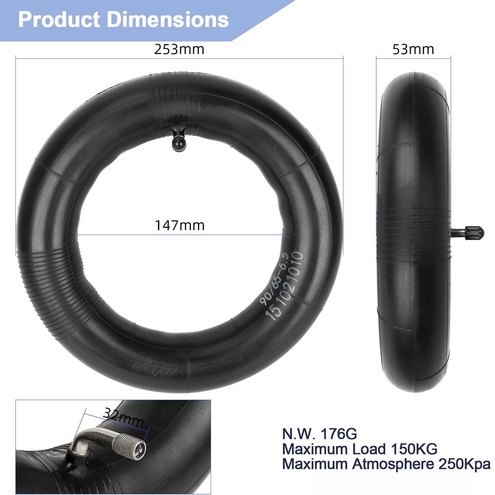 TREFAN Camera d'Aria Addensata 11 Pollici per Dualtron Ultra Monopattino Elettrico Gomma di Ricambio 110/50-6.5 110/90-6.5 2 PZ