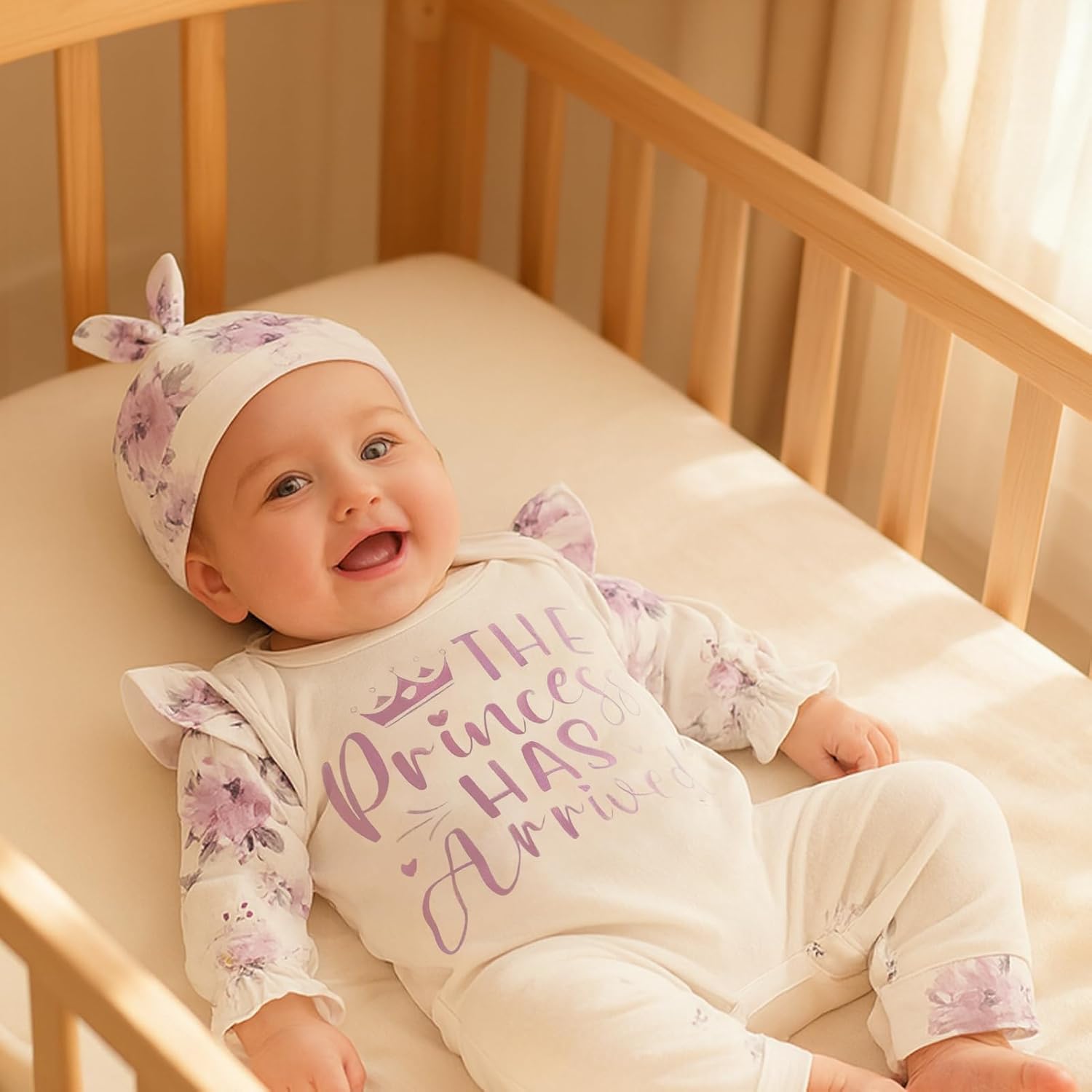 Newborn Baby Girl Outfits Infant Romper Coming Home Ruffled Jumpsuit with Hat Mittens+Booties