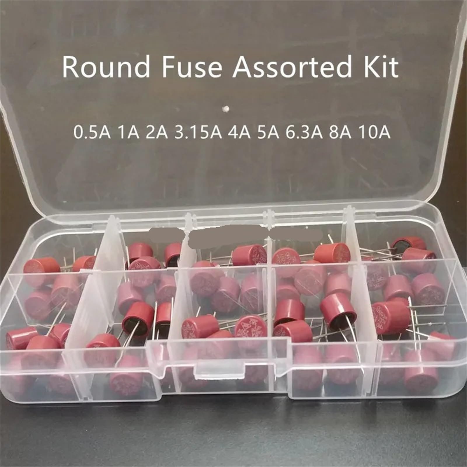Fusibili cilindrici 382 da 50 pezzi, 0,5 A, 1 A, 2 A, 3,15 A, 4 A, 5 A, 6,3 A, 8 A, 10 A, for TV LCD, PCB, kit assortiti rotondi.