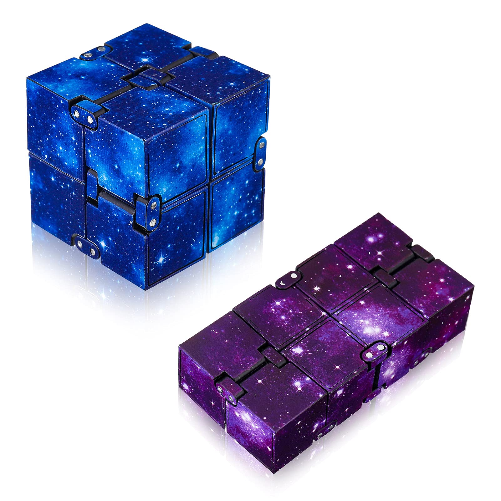 Infinity Cube Fidget Toy, 2Pcs Infinite Fidget Toys Mini Puzzles Cube, Pressure Reduction Educational Finger Toys for Killing Time, Anti Anxiety, ADD, ADHD, Autism Novelty EDC Toys (Starry Sky)