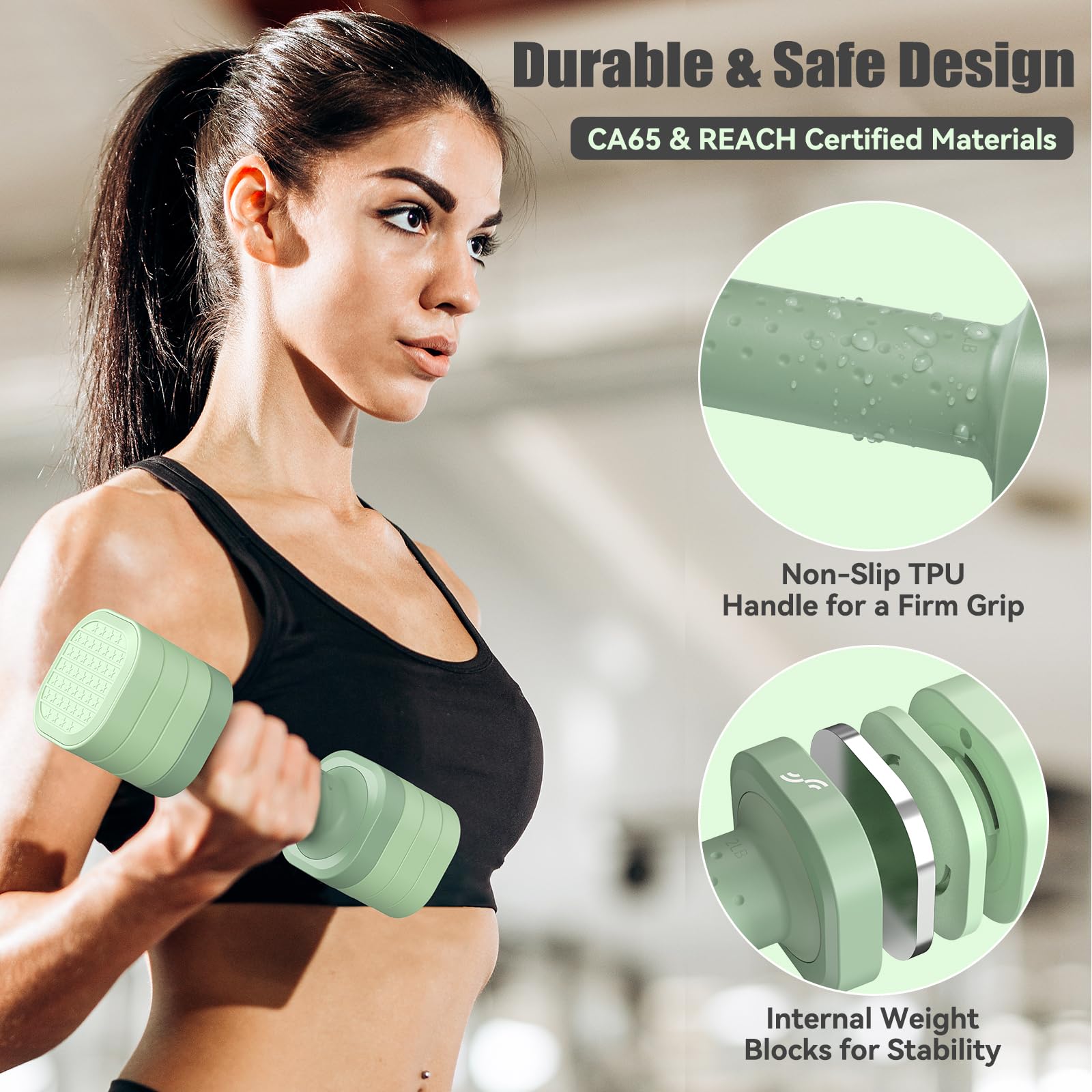Sportneer Knob damskie szybkie zwalnianie hantle kwadratowe 2,3 kg*2 zielone ADB-05