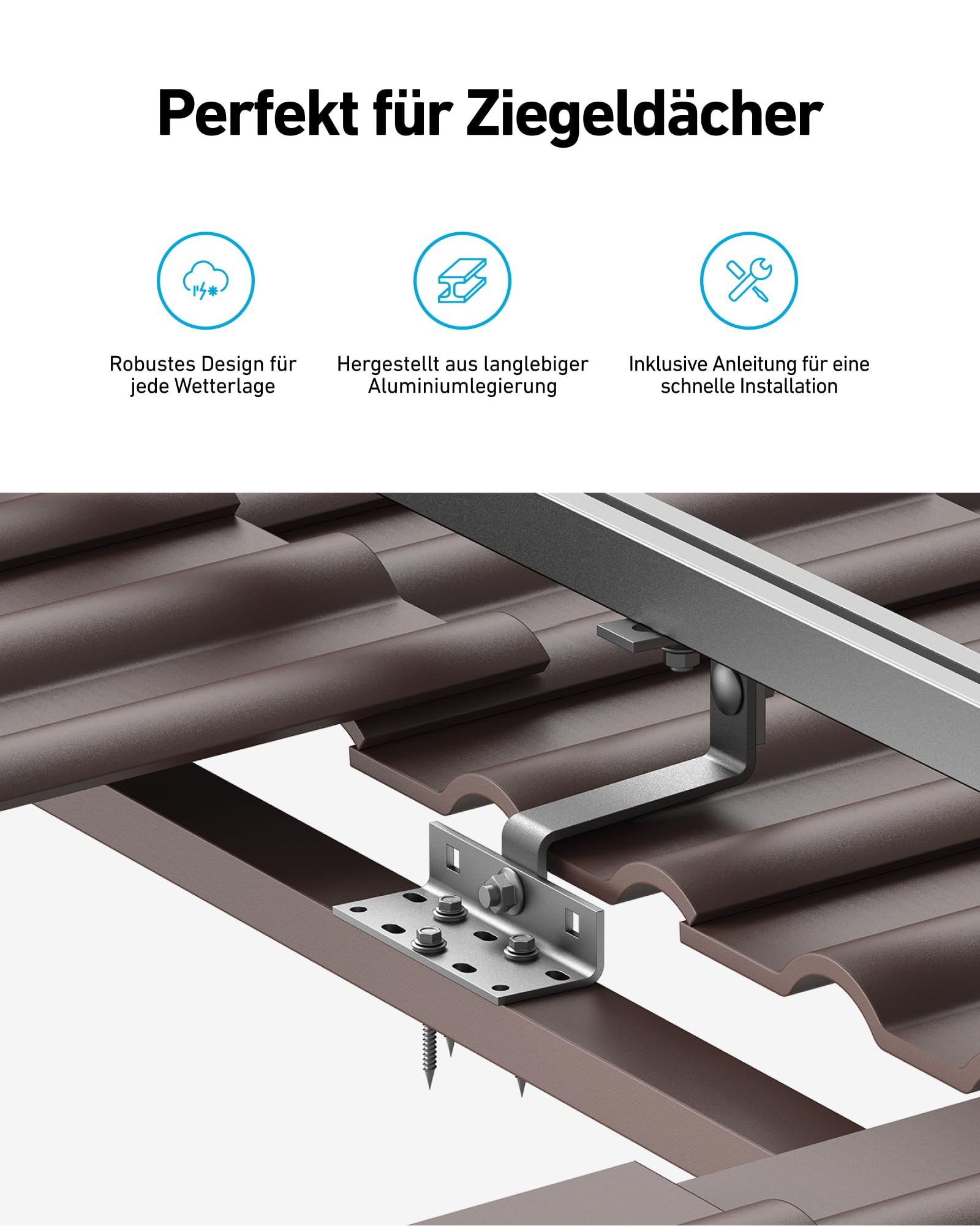Anker SOLIX Schrägdachhalterungen, 2-Panel, Ziegeldach, Aluminiumlegierung, wetterfest und robust, silberfarben, Solarmodul-Halterung für Balkonkraftwerke