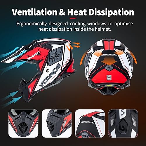 Miniatura 6 de VCOROS H637 - Casco de motocross para adultos, ATV, Dirtbike BMX MX Offroad Adventure UTV cascos aprobados por DOT