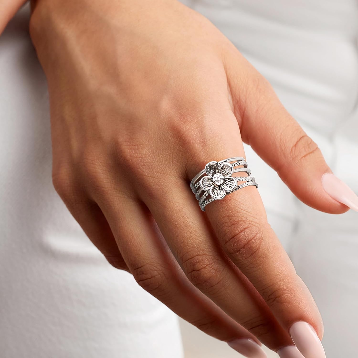 Ross-Simons Sterling Silver Multi-Row Flower Ring