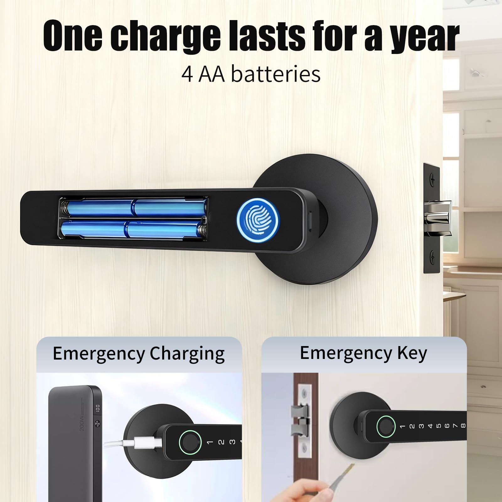 Serrure de Porte Intelligente 5 en 1 avec Empreinte Digitale, Télécommande APP, Carte IC, Code, Clé, Empreinte Digitale, Serrure Intelligente pour Maison, Appartement, Bureau, Hôtel (Circulaire)