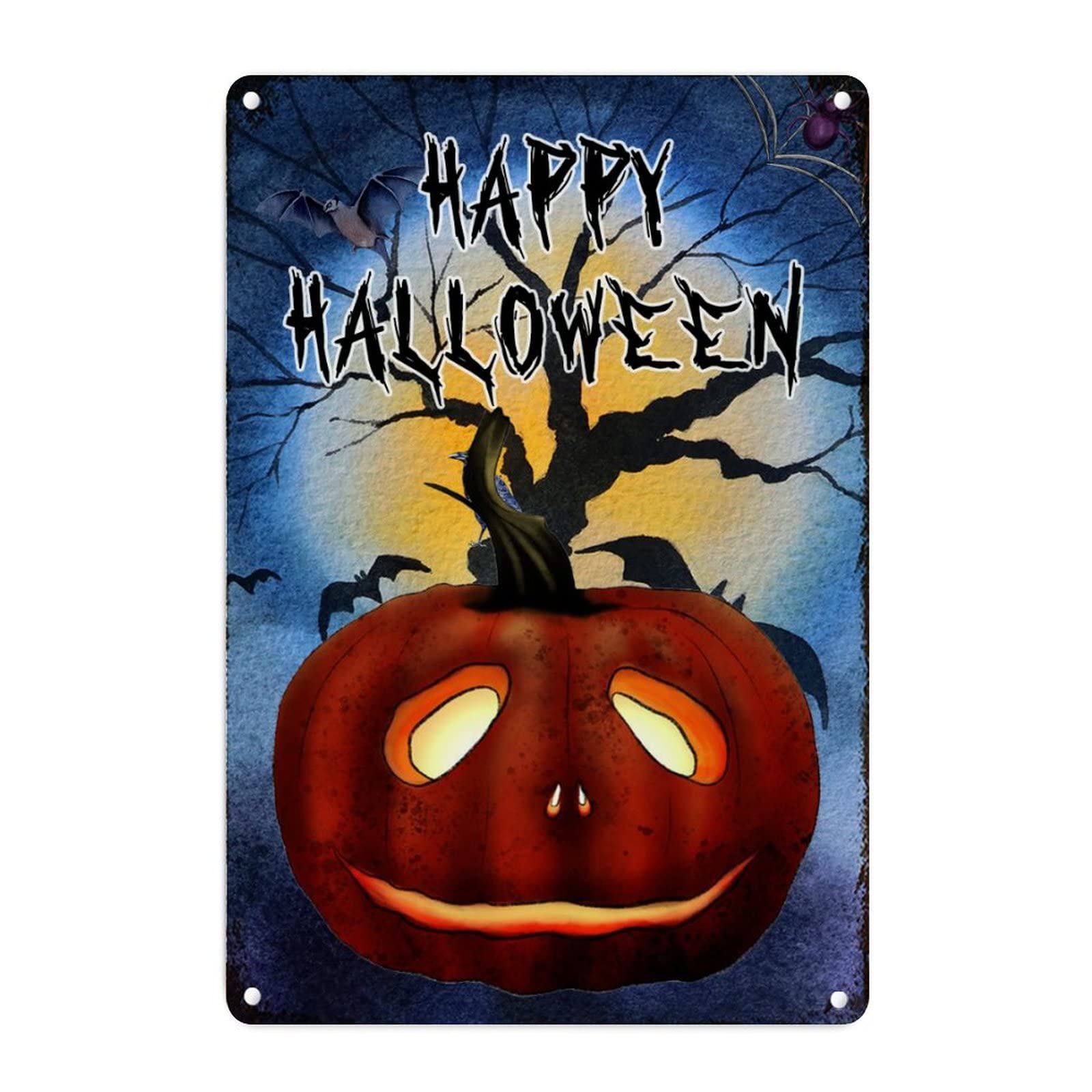 Panneau mural Halloween en métal citrouille et chauve-souris 45x30 cm pour porche et chambre
