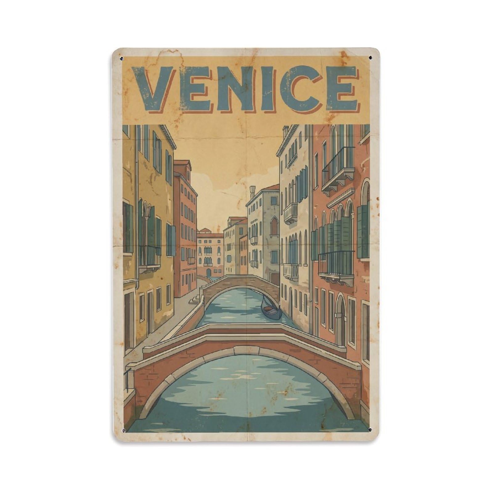 Vintage Travel Venice Cannaregio District Quiet Residential Canals Rusted Italy Metal Tin Sign Plaque Wall Decor for Cafe, Club Bar, Office, Home Garden Metal Poster 8x12Inch
