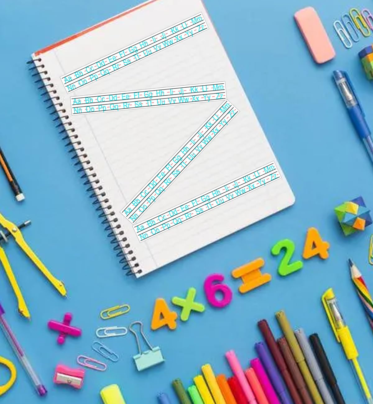 12 Pack Alphabet Letters Desk Strips & Numbers Desk Strips - 1 x 8 Inch Art Removable Stickers Cursive Letters Desk Strips 26 Letter Worksheet Labels for School Classroom Office - Image 3