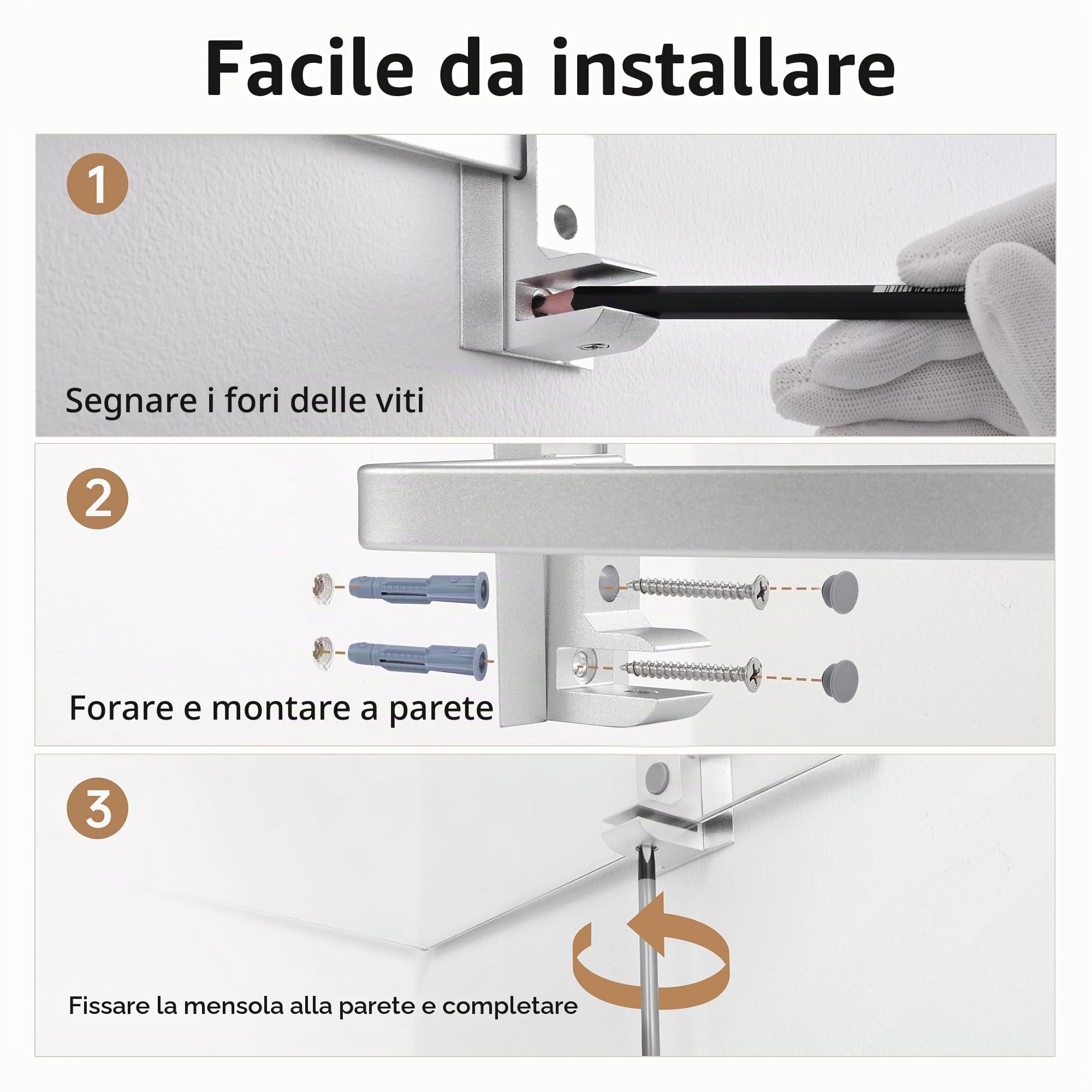 KES Mensola Angolare in Vetro Mensole da Bagno Mensola Doccia con Barra in Alluminio Mensole in Vetro Temperato Extra Spesso da Muro in Stile Contemporaneo Argento 2 Pezzi, A4120A-P2