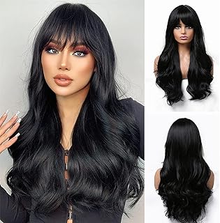 Sponsored Ad – Arabest Long Wave Wigs with Bangs, Natural Curly Wavy Hair Black Color Synthetic Wigs with Neat Bangs, Can Modify Heat Resistant Weave Wigs, Women Wigs for Daily Party Cosplay