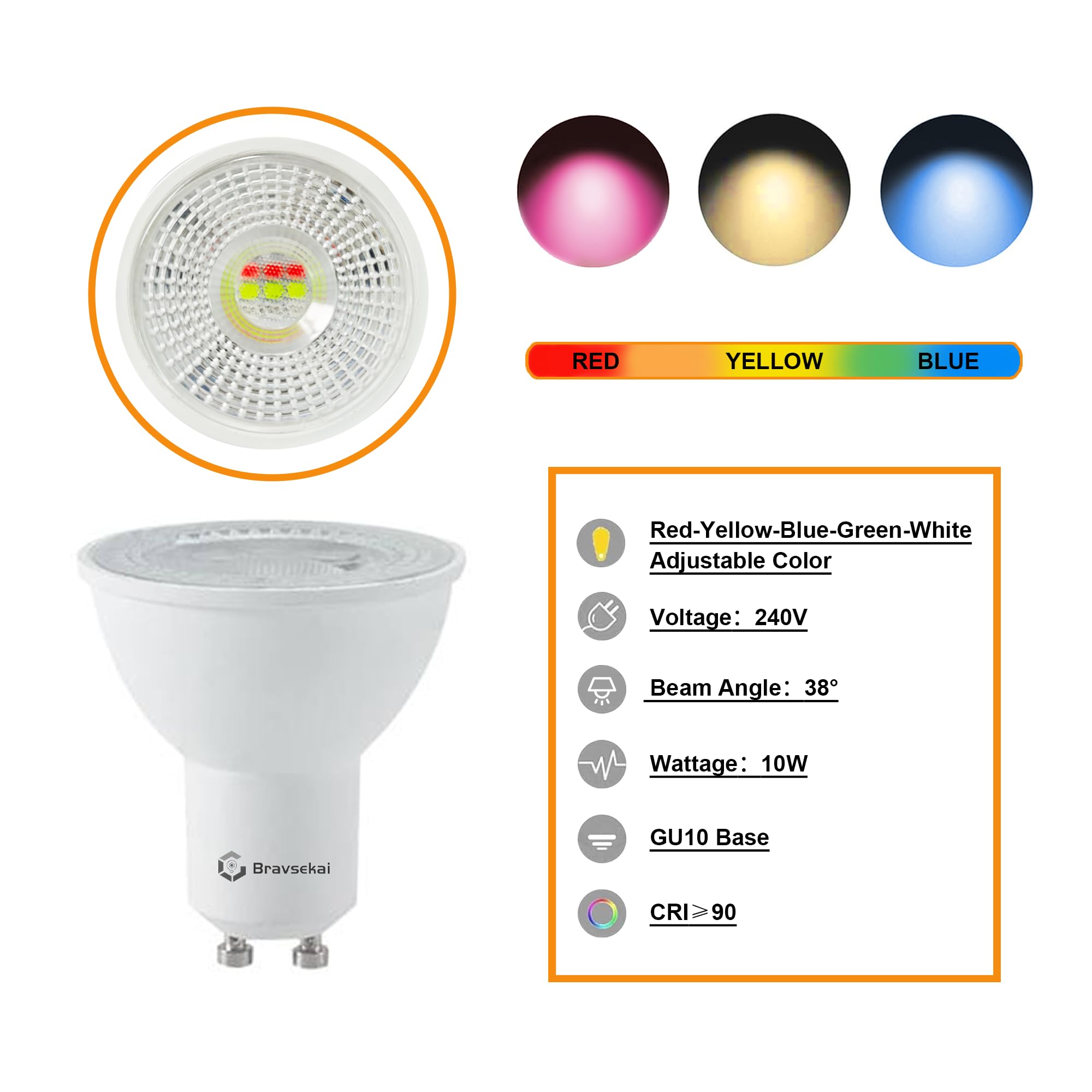 Bravsekai GU10 16-Color RGB Track Lighting Kit, 8-Pack Colour-Changing Spotlights with 2x1.5M H-Rail - Image 4