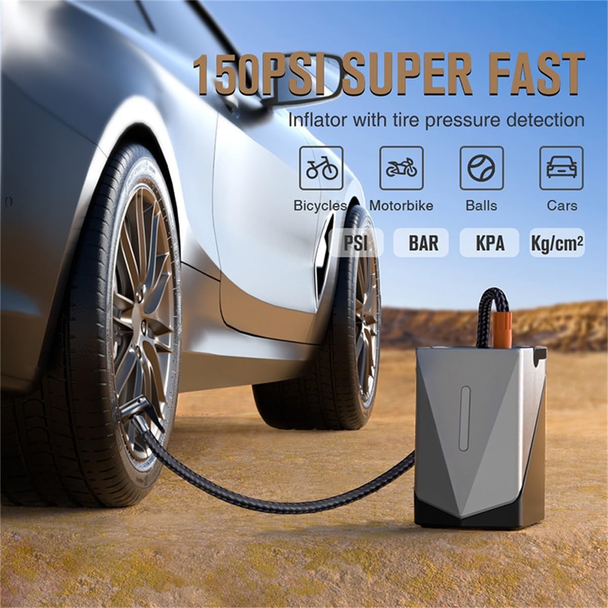 Démarreur de Secours Multifonctionnel avec Pompe à air, démarreur de Secours Portable pour Voiture, démarreur de Secours avec compresseur d'air, gonfleur Rapide 150 psi, Banque d'alimentation, lumiè