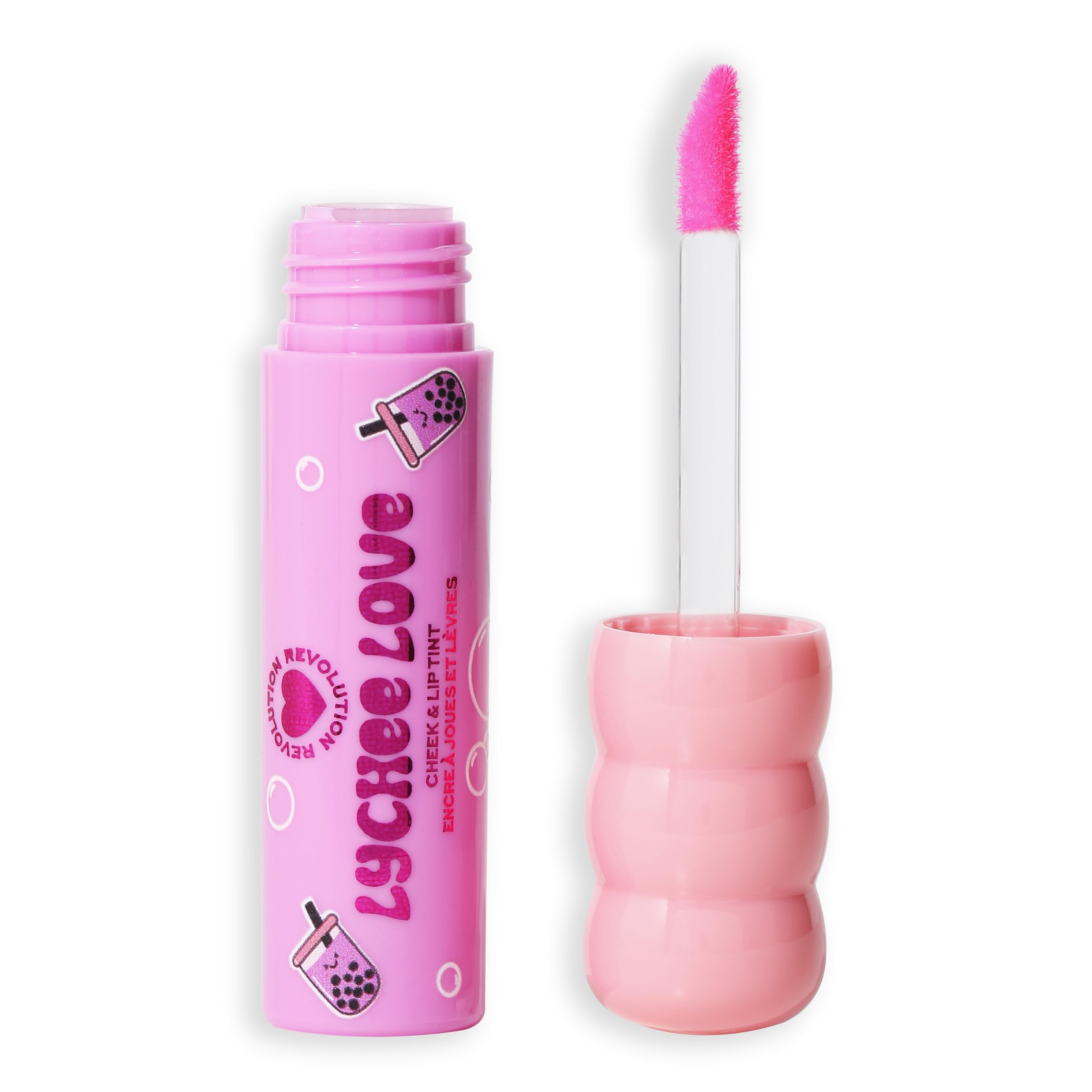 I Heart Revolution Bubble Tea Milky Blush + Lip Tint, Hydrating All-In-One Face Tint Infused With Matcha Green Tea, Vegan & Cruelty-Free, Lychee Love Pink