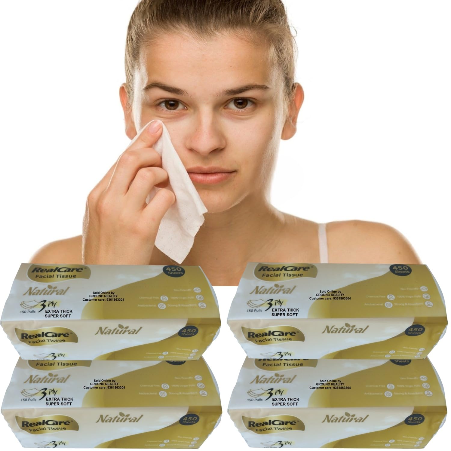 TUNSECHY 600 Sheets | 4 Pack Real Care Dry or Wet Dual Use Cotton Facial Tissue Makeup Remover Wipes for Face Cleaning, 3 Ply – Extra Thick, Super Soft Towel. Large Size 20x17cm Wipes-image-17