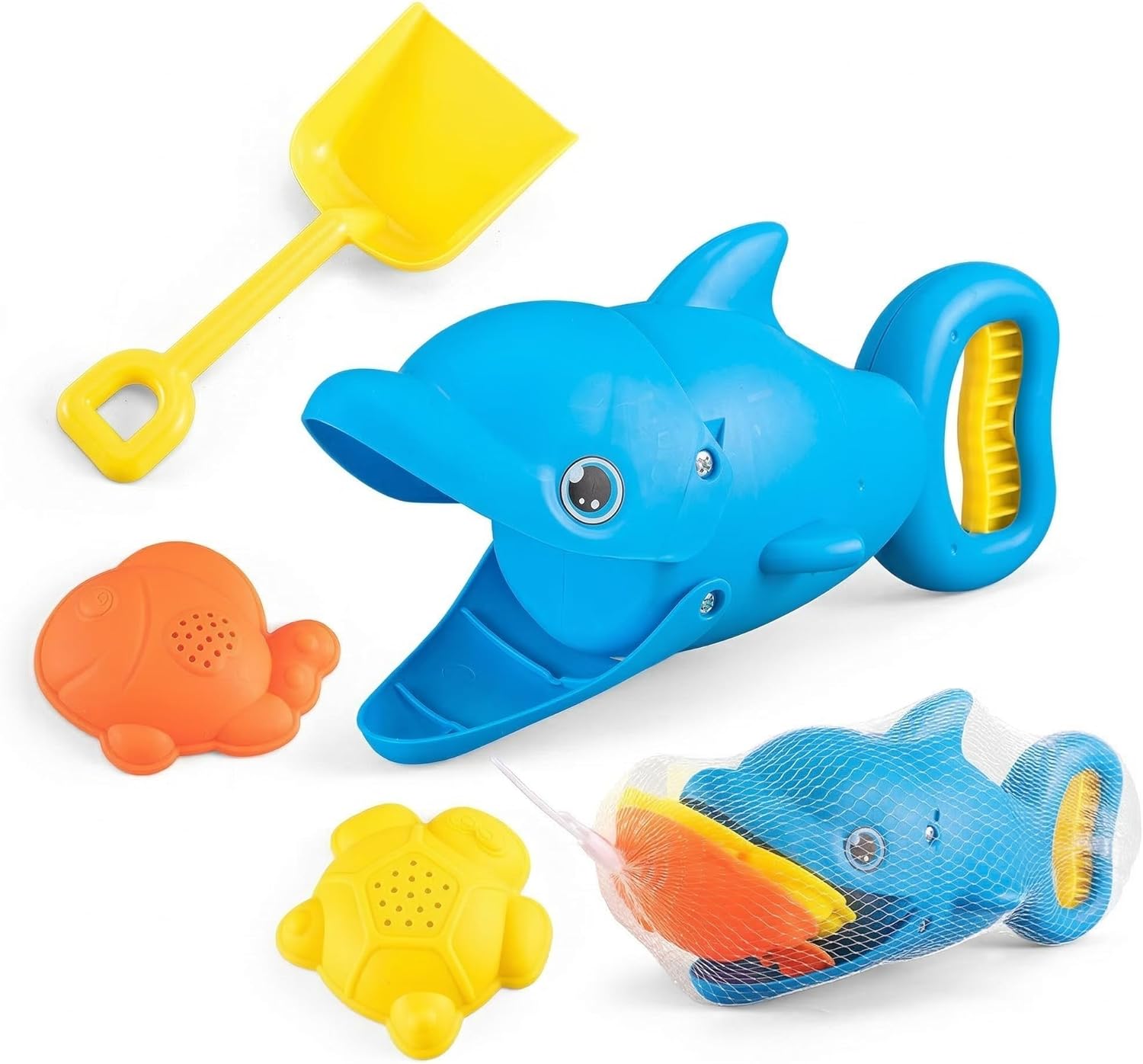 Dolphin Sand Clip for Toddlers 18+ Months, Squeaky Beach Digging Tool with Batteries Included, Washable Outdoor Summer Toy for Sandbox, Ocean Animal Theme Preschool Play Set, Safe Non-Toxic Easy Grip