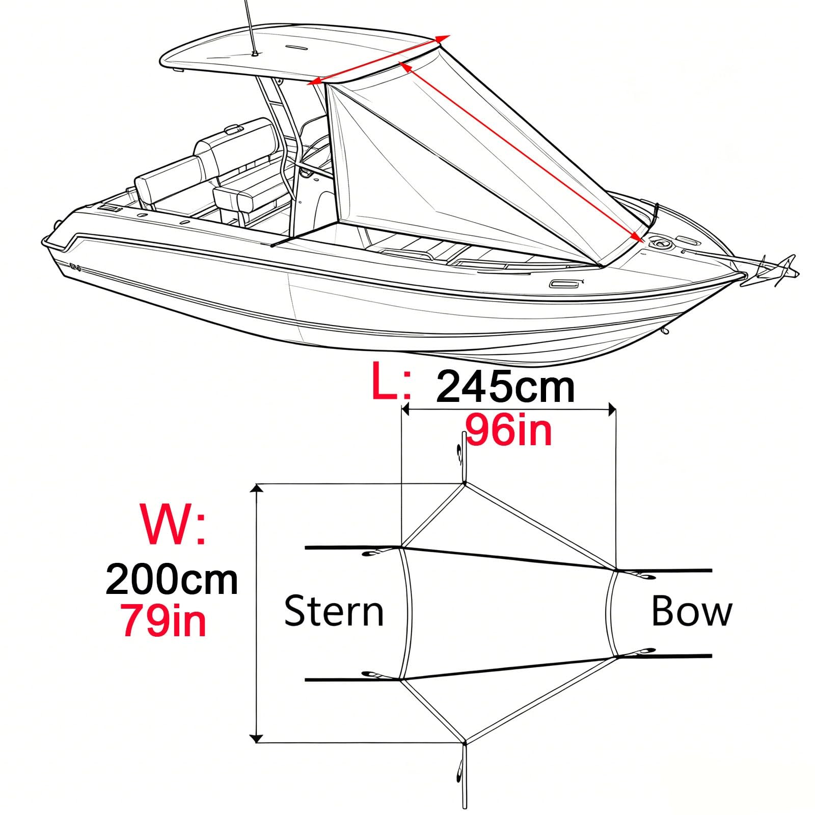 Tendalino per Gommone, Tendalino Barca, Protezione UV e Impermeabile per Barche Senza Telaio, Pontoni