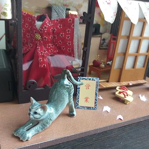 Miniatura 2 de CoziNest Figura de gato de cerámica, poste de estiramiento de gatito de porcelana, adorable gatito para mascotas, coleccionable, en miniatura,