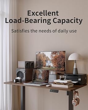 FEZIBO Electric Standing Desk 140 x 70 cm, Height Adjustable Sit Stand Desk with 3 Memory Presets, Home Office Computer Desk, Black Frame with Dark Walnut Top