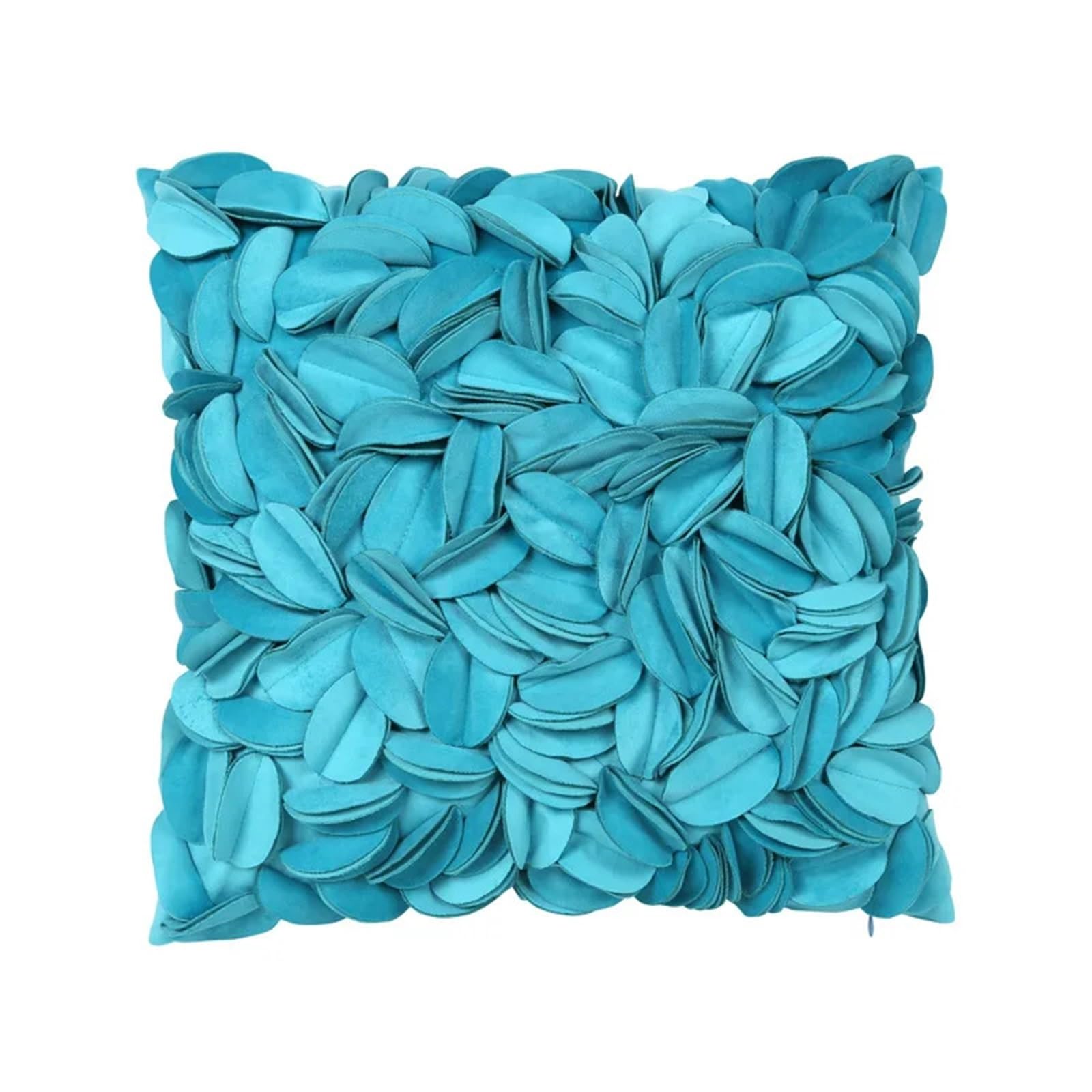 LCKKJHG 3D Blue Florals Velvet Cushion Cover Handmade Small Daisy Sunflower Plush Pillowcase 30x50/45x45CM For Bedroom(Blue-45x45cm)