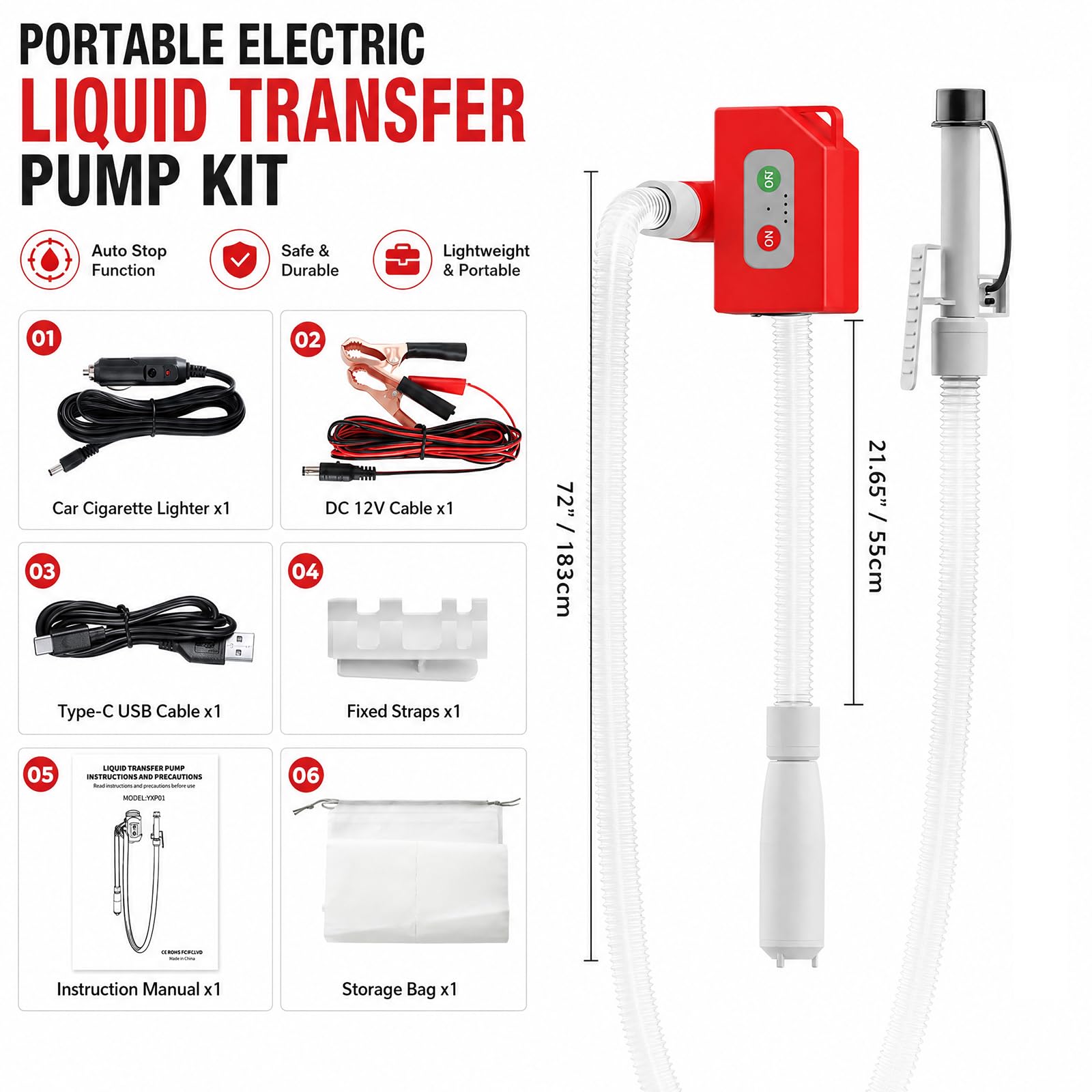 Bomba de combustible eléctrica, bomba de líquido portátil, sensor de parada automática de 2,4 GPM, bomba de gasolina, bomba de aceite para aceite, agua, gasolina, diésel con motor sin escobillas y