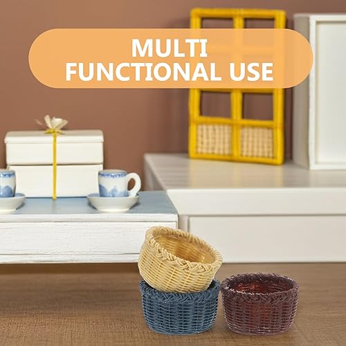 Miniatura 3 de Cabilock Cestas en miniatura para casa de muñecas, 3 unidades, para manualidades, cesta tejida en miniatura, canasta pequeña para manualidades, de