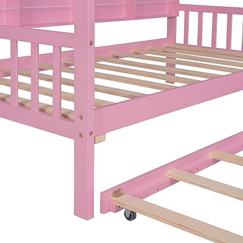 Miniatura 178 de RUNNA Marco de cama de madera de tamaño matrimonial con valla, para niños, adolescentes, niñas, niños, (Natural-Thinck 4col) Natural-Thinck