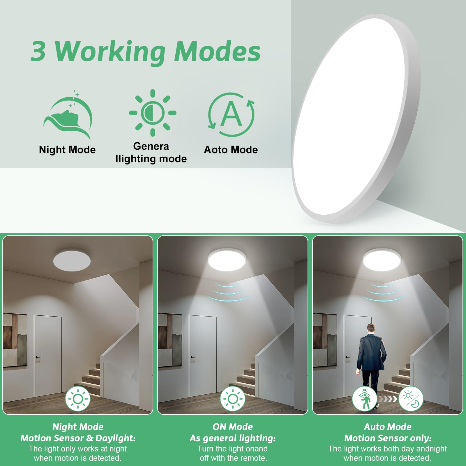 4 Stücke LED Deckenleuchte mit Bewegungssensor Innen,18W Dimmbar Deckenlampe Panel IP54 4000K mit Radar Bewegungsmelder und Fernbedienung, Flach Sensor Licht für Keller,Flur,Bad,Treppe, Rund Weiß 23cm