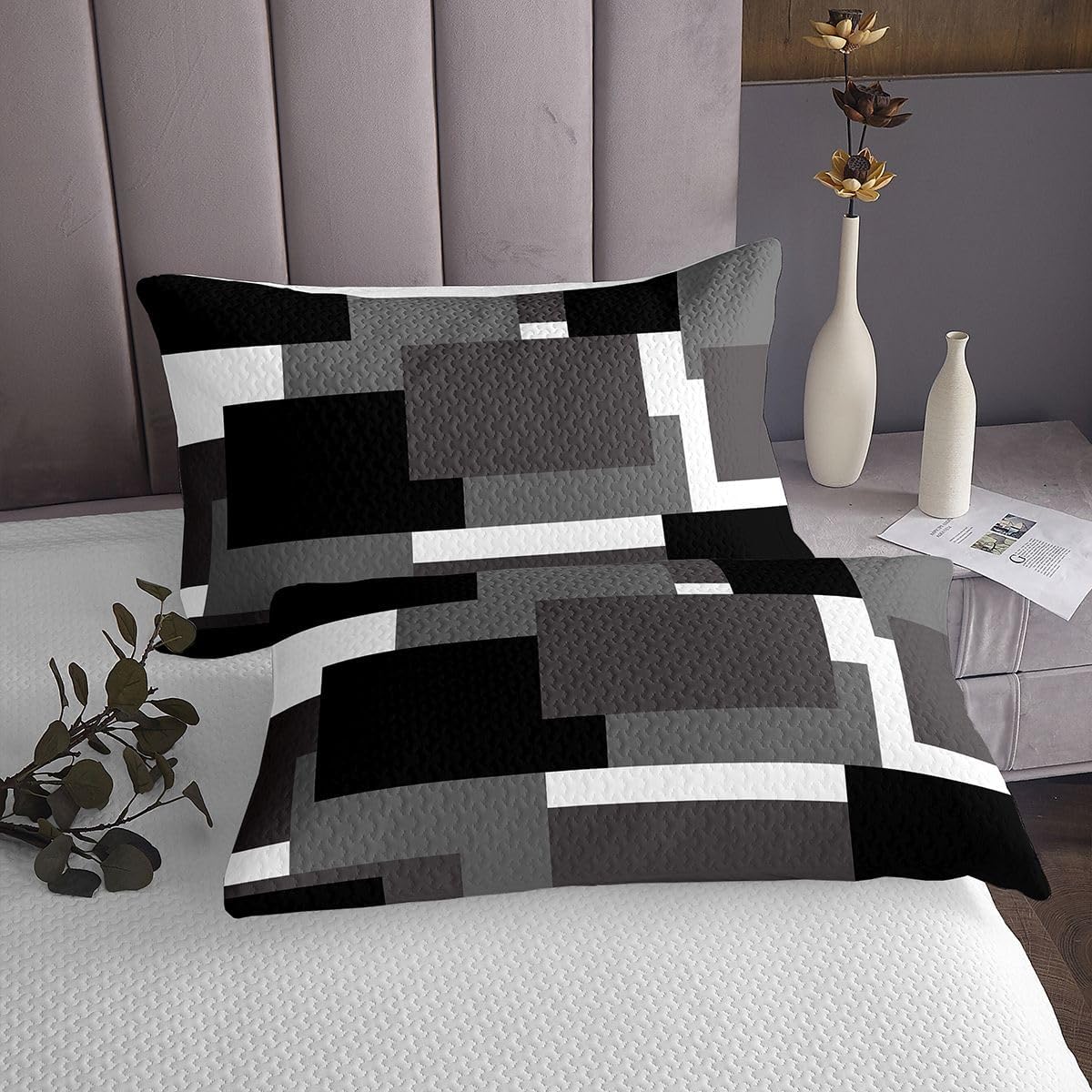 Feelyou Abstract Bedspread King Size Boho Modern Aesthetic Coverlet Set Geometric Quilted Coverlet with 2 Pillowcases Minimalist Microfiber Lightweight Neutral Art