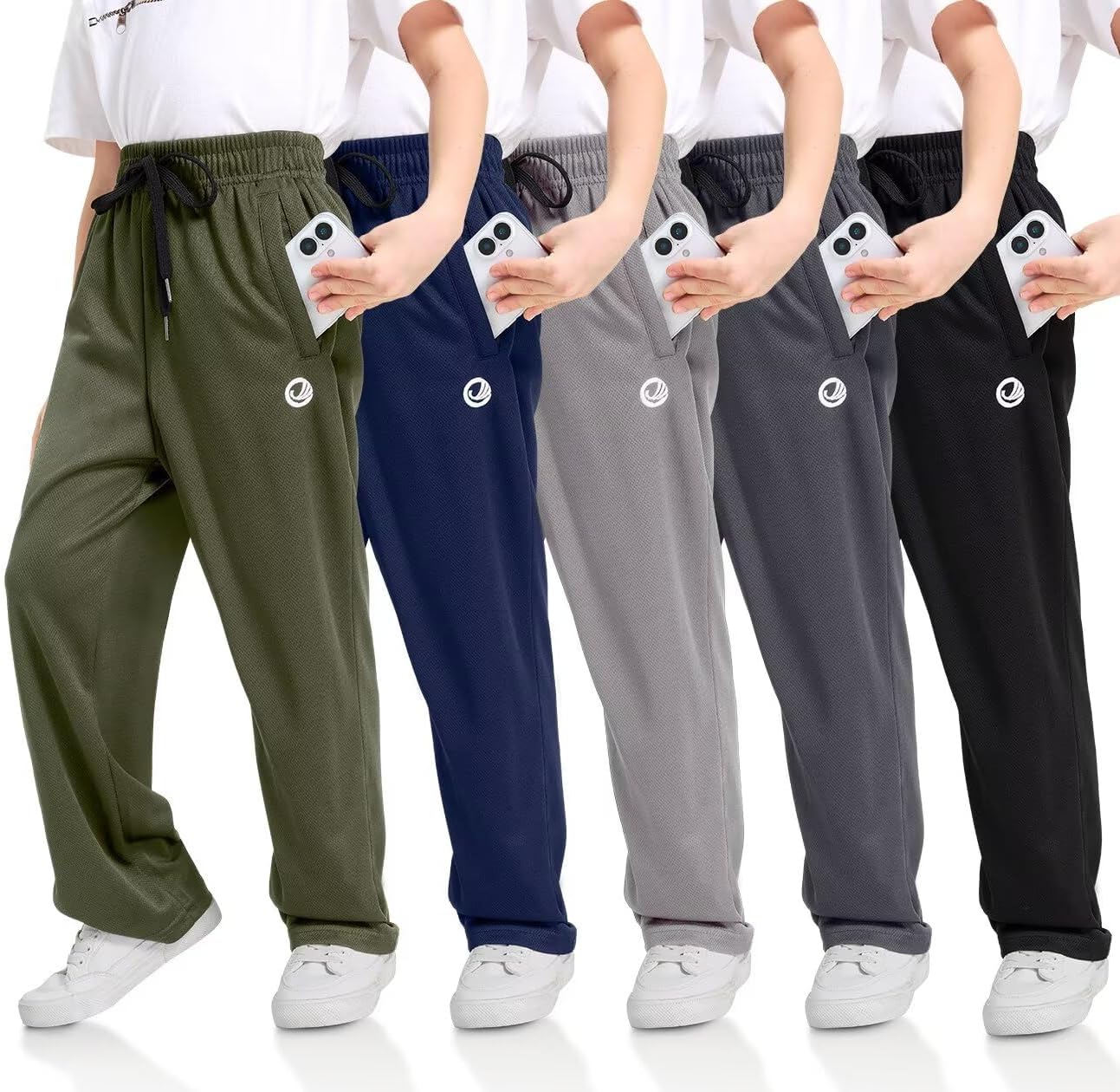 Boys Sweatpants with Zip Pockets 5Pack Athletic Pants Mesh Joggers for Boys 5-24