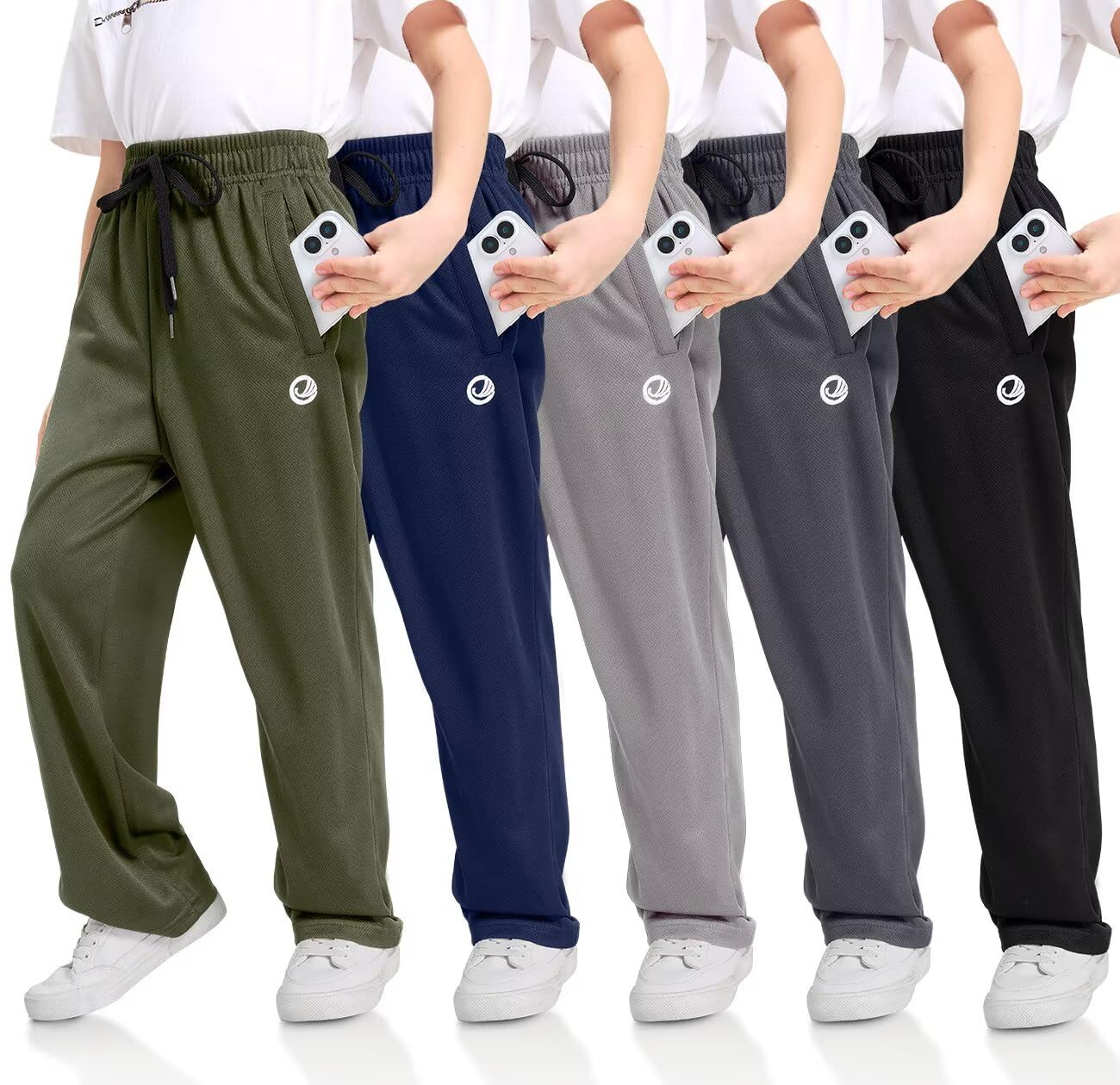 OCYMA Boys Sweatpants with Zip Pockets 5Pack Athletic Pants Mesh Joggers for Boys 5-24