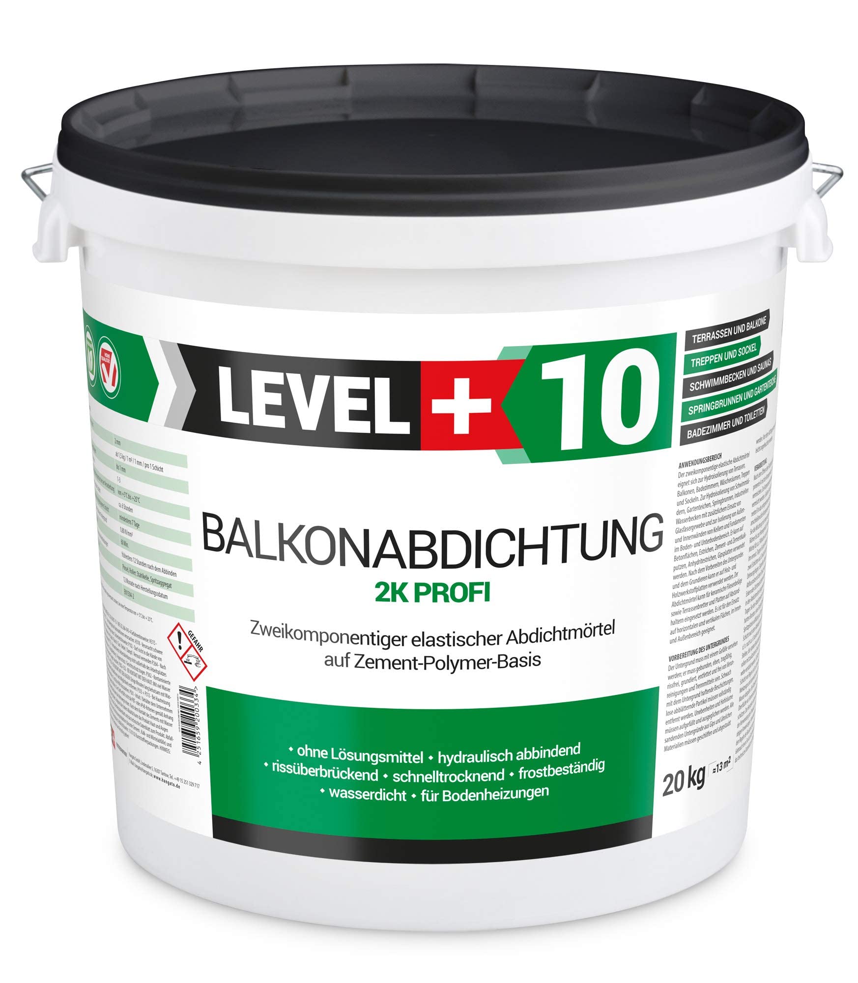 Dicht-Set 20Kg Balkonabdichtung 6m², 2 Innenecken, 2 Außenecke, 10M Dichtband, 1L Tiefengrund mit Wasserglas SET30