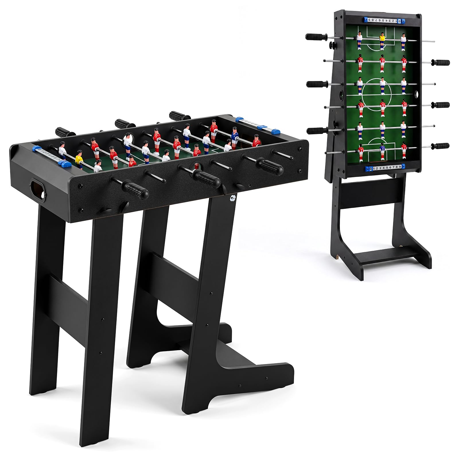 COSTWAY Folding Football Table, Free Standing Foosball Soccer Game (Black)