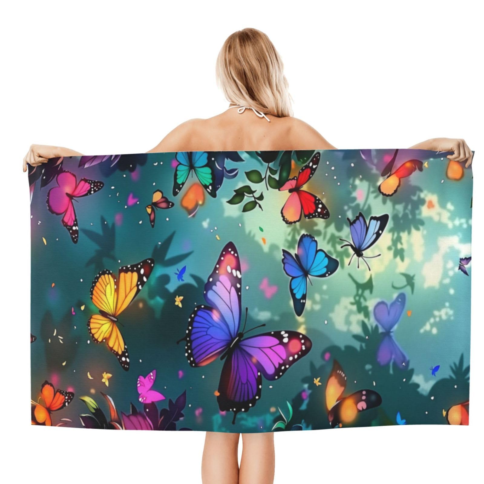 Anceky Beach Towel for Women, Colorful Butterfly Garden Sand-Free Microfiber Ultra Soft Lightweight Bath Towels for Outdoor Bathroom Swimming 32"X52"