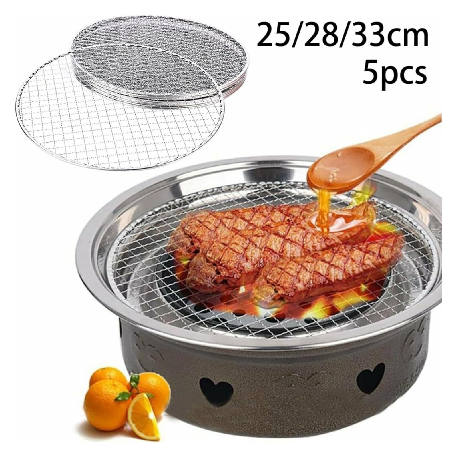 5 szt. okrągły jednorazowy kosz do grillowania – wielofunkcyjna taca do grillowania do restauracji, cateringu i gotowania na świeżym powietrzu (25 cm) - idealna dla entuzjastów grillowania i